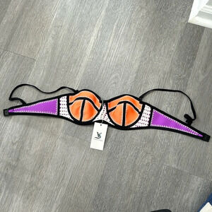 NWT Bright Pink and Purple Flora Vogue Stitched Bathing Suit Top Size Small